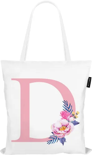 Bolsas de lona con iniciales florales, bolso personalizado con letras rosas con monograma, regalo de Navidad, graduación de cumpleaños, letra D