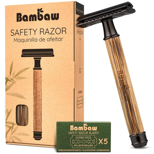 Miniatura 8 de Bambaw Maquinilla de Afeitar de Seguridad de Doble Filo para Hombres con Soporte, Maquinilla de Afeitar de Metal Reutilizable con 5 Cuchillas