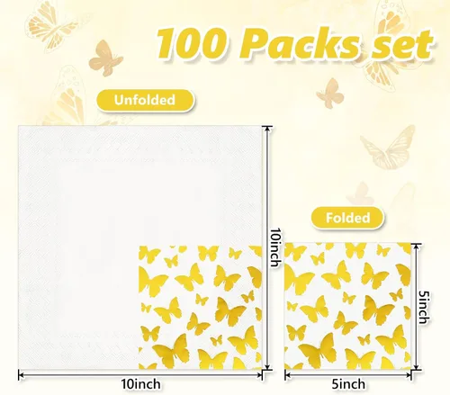 Miniatura 2 de JarThenaAMCS Servilletas de cóctel de mariposa de primavera, 100 unidades, servilletas de papel desechables de mariposa de papel de mariposa de oro