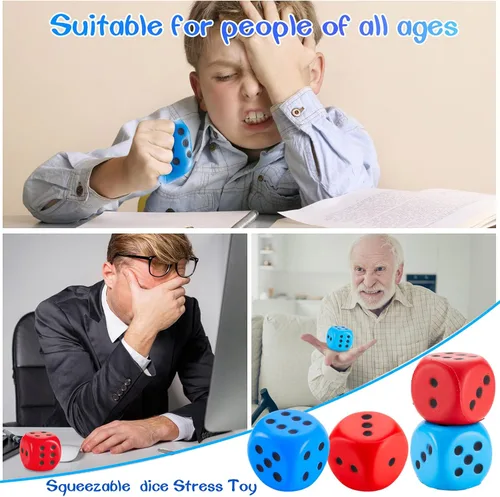 Miniatura 7 de Zomiboo 2 dados grandes de espuma de 2.3 pulgadas para el aula, gigantes de 6 caras, decoración de fiesta de casino, juguete para aliviar la azul