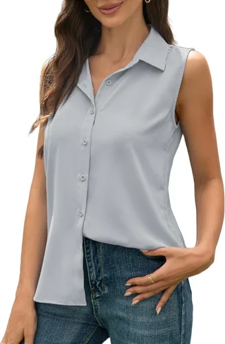 Miniatura 13 de JTD Camisas sin mangas con botones para mujer, tops casuales con cuello, camiseta sin mangas con cuello en V, blusas de verano para trabajo