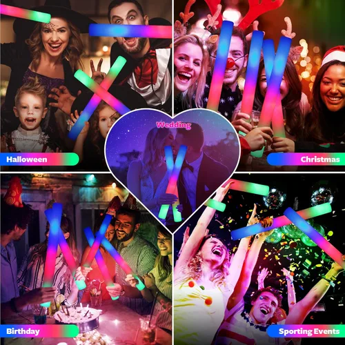 Miniatura 3 de wellent 68 varillas de espuma LED a granel, suministros de fiesta que brillan en la oscuridad con 3 modos de parpadeo colorido, recuerdos de fiesta