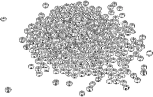 Miniatura 17 de uxcell 1000 cuentas redondas de engarzado, cuentas espaciadoras de extremo de crimpado de 0.079 pulgadas, pequeños topes para hacer pulseras y Oro