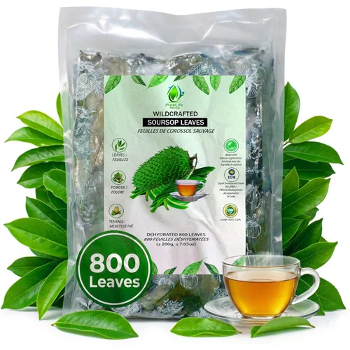Purelife Herbs® Té de hojas de guanábana, 800 hojas secas enteras, graviola silvestre (guanabana, guyabano), té de hierbas de hojas sueltas, natural