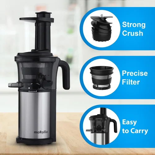 Miniatura 4 de Exprimidor de prensa en frío; máquina exprimidora lenta para verduras y frutas; potente exprimidor lento de 200 W, alta tasa de extracción, fácil