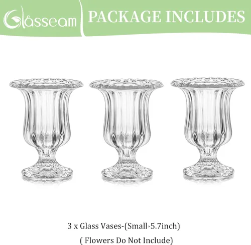 Miniatura 6 de Glasseam Jarrones de vidrio para decoración, juego de 3 jarrones pequeños de compota, jarrones acanalados para centros de mesa, jarrón de pedestal