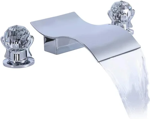 Miniatura 9 de Grifo de lavabo de baño generalizado con perilla de cristal, 3 agujeros, cascada, grifo de baño de 8 pulgadas, grifo mezclador de lavabo de montaje