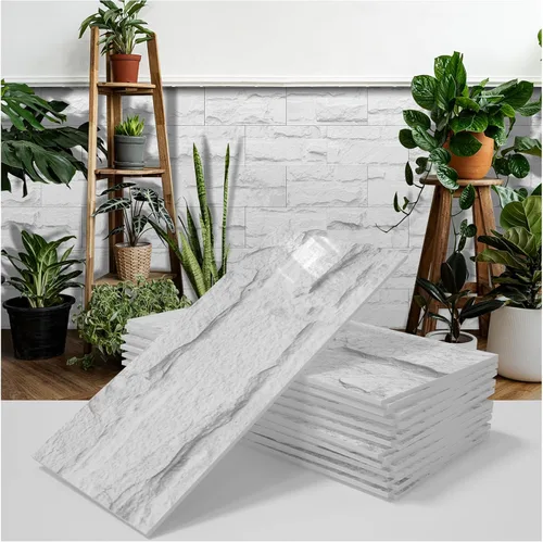 Miniatura 10 de TUOKING Azulejos de metro de mármol de 4 piezas para despegar y pegar, de 4 x 8 pulgadas, compuesto de piedra blanca, impermeable, azulejos de pared