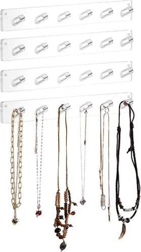 Miniatura 8 de AITEE Soporte para collares, organizador de collar acrílico montado en la pared con 6 ganchos, para colgar collares, joyas, brazaletes, pulseras