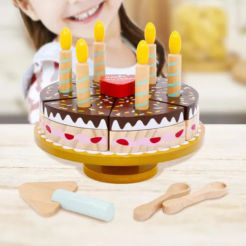 Miniatura 7 de PairPear Juego de pastel de fiesta de cumpleaños para niños, juguetes de madera para jugar comida Play Cutting Food Fake Cake Toddler Girl Gifts