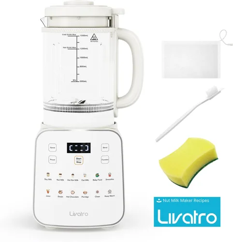 Miniatura 11 de Máquina para fabricar leche de nuez de 50.73oz: Máquina automática de leche de soja 12 en 1 con diseño desmontable, jugo casero, almendras, leches
