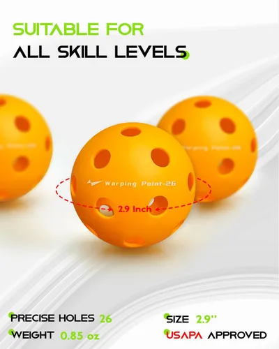 Miniatura 3 de Pelotas de Pickleball Warping Point 26 Agujeros, 40 Agujeros Paquete de 4, Paquete de 12 Cumplen con las Especificaciones USAPA Bola