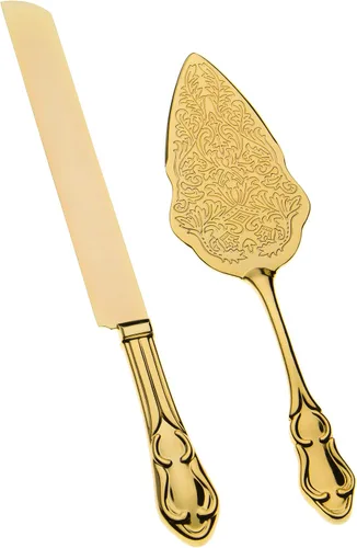 Juego de cuchillo de pastel y servidor, artículos dorados de fiesta para boda, aniversario, fiesta de clásicos, Dorado elegante