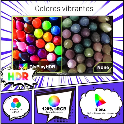 Miniatura 5 de Amzfast Monitor de juegos blanco de 25 pulgadas 320Hz/300Hz/240Hz, FHD 1080P 1ms Monitor IPS rápido, 12 meses de garantía de intercambio (cable DP)