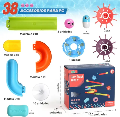 Miniatura 6 de Fajiabao Juguetes de baño para niños de 4 a 8 años, 3 a 5 años, juguetes educativos de baño con spinner y canicas, juego de tobogán de agua