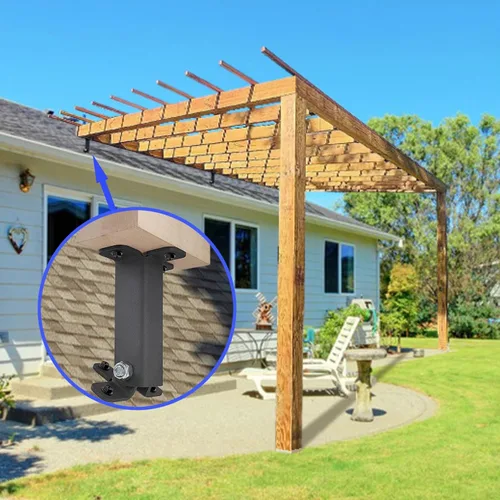 Miniatura 6 de Kit de soporte de viga elevadora de techo, soportes de pérgola de montaje en techo, soporte de techo ajustable, resistente, negro, poste elevador