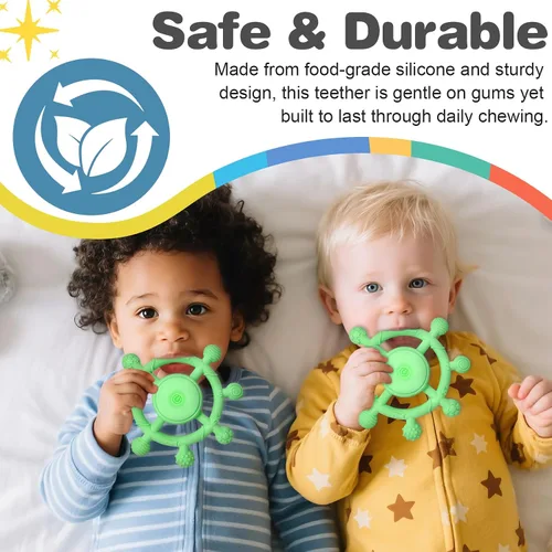 Miniatura 7 de YOFUN - Mordedor vibrante de 3 velocidades para bebés, juguete calmante de silicona para dentición para bebés de 3 meses, grado alimenticio