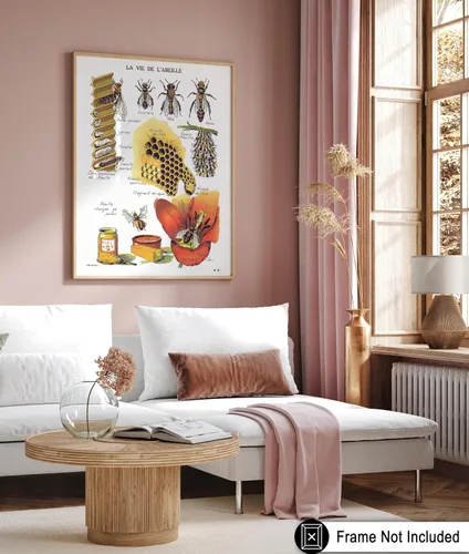 Miniatura 6 de Poster Master Póster vintage de miel, impresión retro de La Vie De L'Abeille, arte de panal de abeja, arte de pared de abeja, regalo para hombres