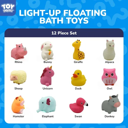 Miniatura 3 de TOY Life 12 piezas de juguetes de baño de animales que se iluminan para edades 1-3, juguetes de baño luminosos sin agujeros para niños, regalos
