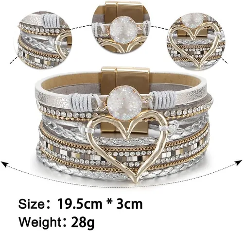 Miniatura 7 de Fesciory - Pulsera de leopardo para mujer, estilo bohemio de cuero multicapa con perlas de cristal
