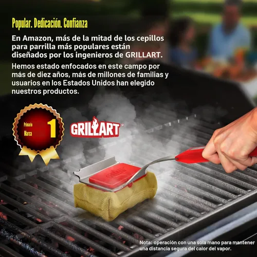 Miniatura 6 de GRILLART Cepillo para parrilla sin cerdas. Cabezal de limpieza reemplazable SteamWizards para barbacoa, herramienta raspadora única de ajuste