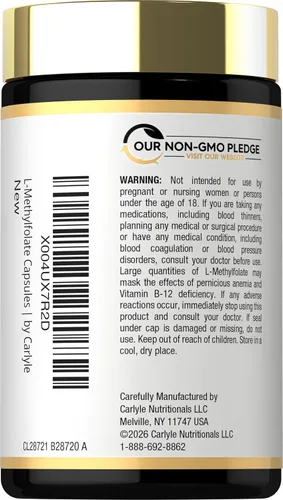 Miniatura 3 de Carlyle L Metilfolato de 15 mg 60 cápsulas con metilo B12 y azafrán Vegano, sin OMG, suplemento sin gluten por Opti-Folate