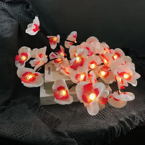 Miniatura 4 de Phalaenopsis - Paquete de 2 lámparas LED de rama de orquídea, ramo de orquídeas artificiales de mariposa, funciona con pilas, para decoración
