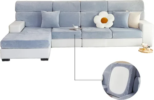 Miniatura 19 de Fundas de cojín de terciopelo para sofá, funda de cojín de alta elasticidad universal para sofá de 4/3/2/1 plazas, protector de muebles Beige