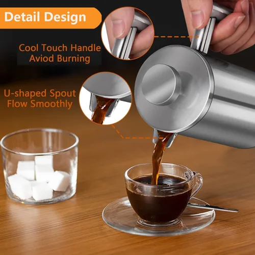 Miniatura 3 de Cafetera de prensa francesa pequeña de 600ml, prensa francesa de acero inoxidable de doble pared para viajes y camping, incluye 2 filtros extra y 1