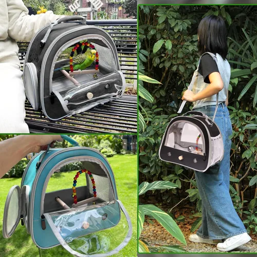 Miniatura 9 de Jaula portátil de viaje para loros con juguete pequeño oscilante y jaula, juego de juguetes coloridos para pájaros pequeños, bolsa de periquito