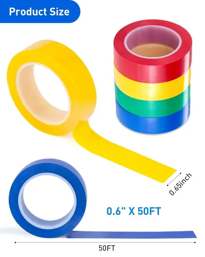 Miniatura 3 de Cinta eléctrica, 8 rollos, 4 colores azul, verde, rojo, amarillo, adecuado para reparación profesional de electricistas, electrodomésticos, equipos