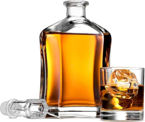 Miniatura 6 de Bormioli Rocco Capitol - Decantador de vidrio, tapón geométrico hermético, decantador de whisky de 23.75 onzas para vino, bourbon, brandy, licor
