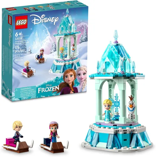 LEGO Disney Frozen Anna and Elsa's Magical Carousel 43218 Ice Palace - Juego de juguetes de construcción con la princesa Disney Elsa, Anna y Olaf,