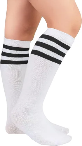Miniatura 2 de Komorebi Calcetines de fútbol para niños, calcetines de tubo hasta la rodilla, calcetines de tres rayas de algodón, uniforme deportivo para niñas