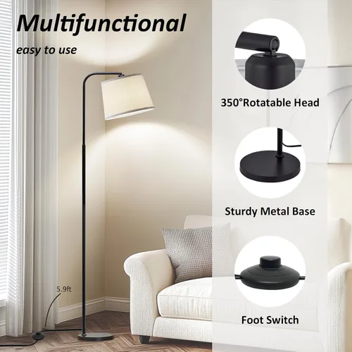 Miniatura 4 de Lámpara de pie AKASUKI para sala de estar con 3 temperaturas de color, lámparas de pie con interruptor de pie para sala de estar, dormitorio, Negro