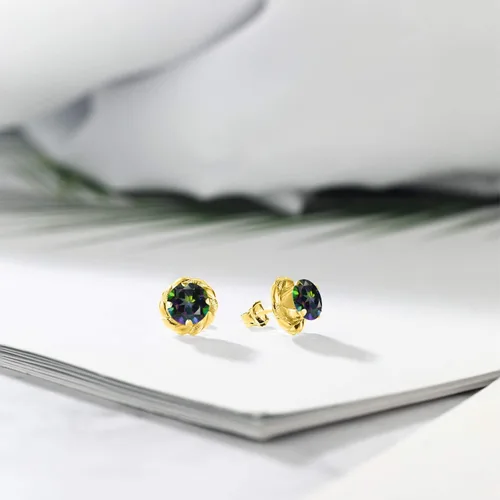 Miniatura 317 de Gem Stone King Aretes de plata de ley 925 de 0.236 in con piedra natal redonda para mujer