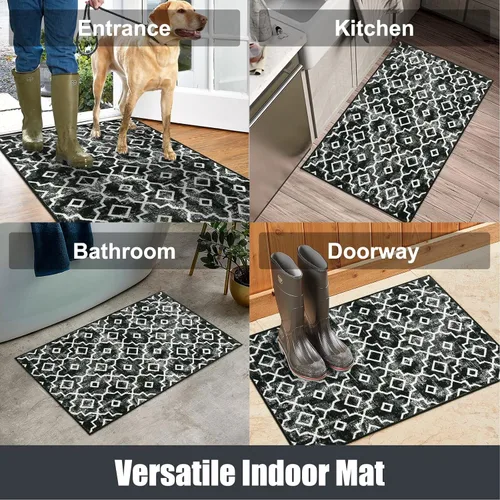 Miniatura 6 de Wonnitar Tapete marroquí para puerta interior, antideslizante, lavable a máquina, de perfil bajo, atrapador de suciedad, de bienvenida para entrada
