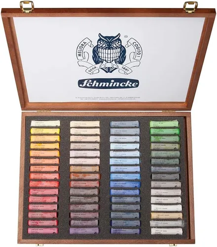 Schmincke - Pastel, juego de 60 colores, 77 260 097, caja de madera con 60 lápices pastel, pasteles hechos a mano, tonos brillantes, aterciopelados