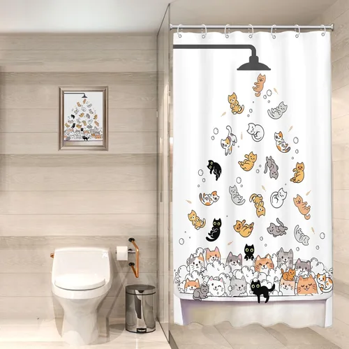 Miniatura 2 de SVBright Cortina de Ducha de Puesto Pequeño con Lindo Gato 36 pulgadas de ancho x 72 pulgadas de largo para Niños Casa Rodante Media Individual