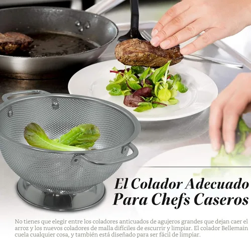 Miniatura 3 de Bellemain Colador de metal de 3 cuartos de galón con asa Pasta, espaguetis, bayas, frutas, verduras, cesta coladora de alimentos de cocina