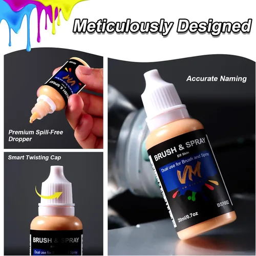 Miniatura 8 de VM - Juego de pintura en miniatura – 0.7 fl oz x 16 botellas Suministros de modelado todo en uno para figuras y pintura de modelos de plástico