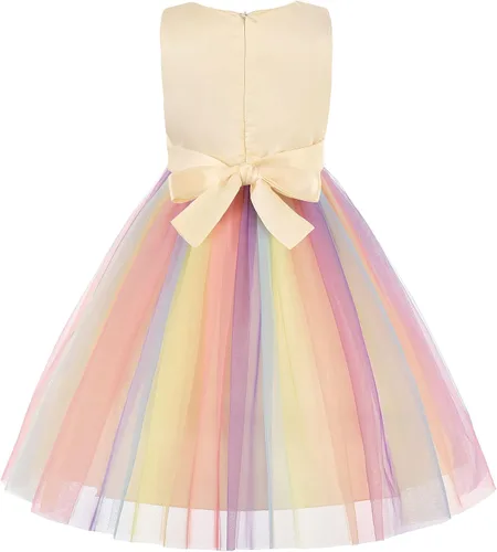 Miniatura 2 de Uhnice Vestido de malla sin mangas con lentejuelas para niña pequeña para fiesta de boda, Arco iris