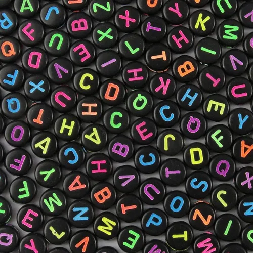 1200 piezas 4×7mm Cuentas de letras del alfabeto, cuentas acrílicas redondas negras y coloridas, para pulseras y hacer joyas