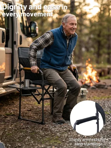 Miniatura 6 de TIMBER RIDGE Silla de camping resistente con tamaño compacto, silla de directores portátil con mesa auxiliar y bolsillo para camping, césped
