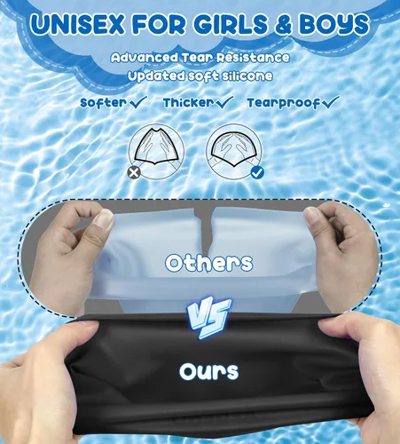 Miniatura 6 de Aegend Paquete de 2 gorros de natación para niñas y niños de 3 a 15 años, gorro de natación de silicona resistente al agua para cabello largo