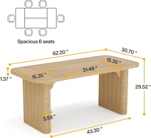 Miniatura 2 de Tribesigns Escritorio ejecutivo de 62 pulgadas, escritorio grande para computadora de oficina con doble pedestal, mesa rectangular de estilo moderno