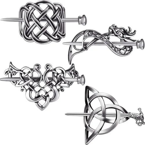 4 horquillas vikingas celtas vintage con nudo celta, pinzas para el cabello de aleación plateada, pasador de Halloween, cosplay, accesorios de