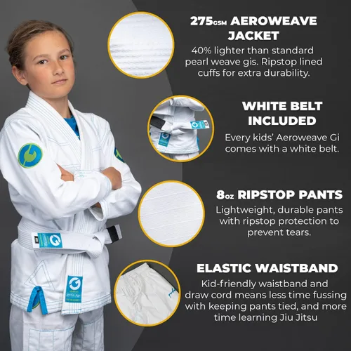 Miniatura 3 de Gold BJJ Jiu Jitsu Gi para niños, estilo Aeroweave y uniforme ligero