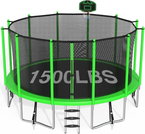 Miniatura 8 de Trampolín de 1500 libras de 8, 10, 12, 14, 15, 16 pies para adultos/niños con red de seguridad, aro de baloncesto, pelota, estacas y escalera