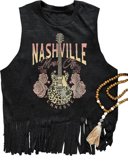 Nashville - Camiseta sin mangas para mujer, diseño de festival de música country, estampado gráfico, sin mangas, Nash Music